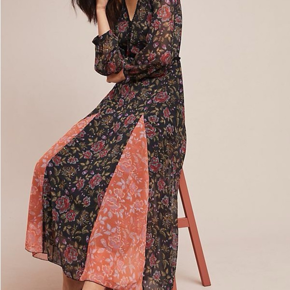 Floral Black and Orange Maxi Dress